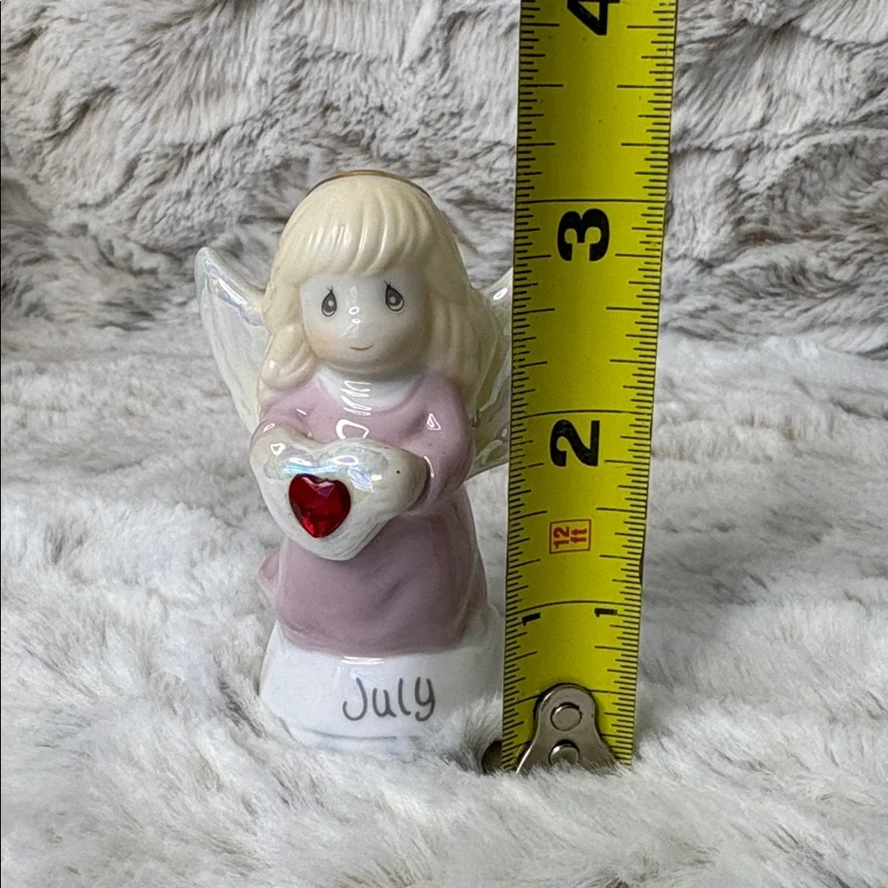 July Ceramic Precious Moments Angel Figurine & July Small Floral Frame. Vintage